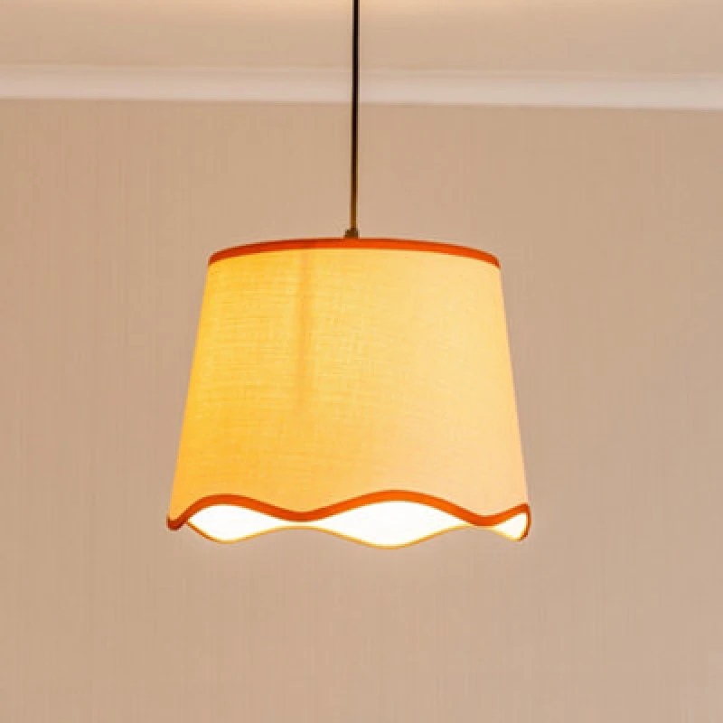 Image of ValueLights Dutton Natural Fabric Scallop Edge Large Lamp Shade with LED Bulb Burnt Orange