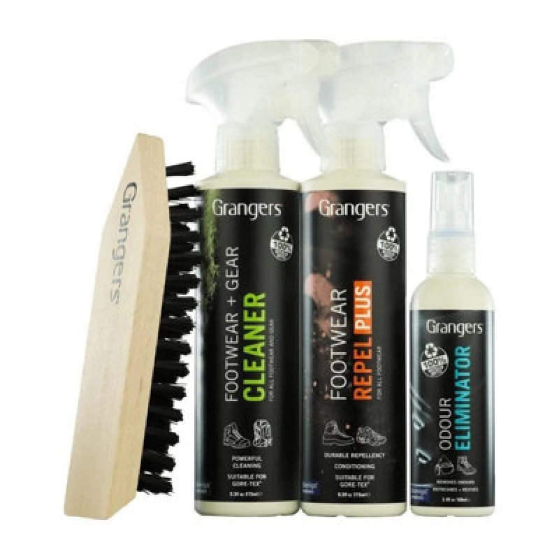 Image of Grangers Footwear Care Kit (White, 4Pc) - Cleaner, Repel Plus, Odour Eliminator & Brush