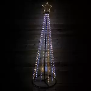 Image of 7ft (2.1m) Premier Christmas Outdoor Black Pin Wire LED Pyramid Maypole Tree in Warm & Cool White Mix