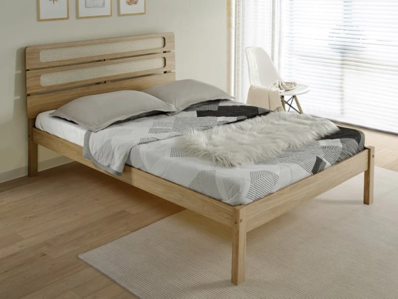 Image of Seconique Santana 4ft6 Double Rattan and Light Oak Wooden Bedframe