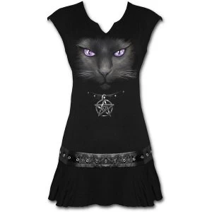 Image of Black Cat - Stud Waist Womens X-Large Mini Dress - Black