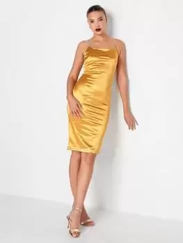 Image of Long Tall Sally Gold Diamante Strap Satin Dress, Gold, Size 22-24, Women