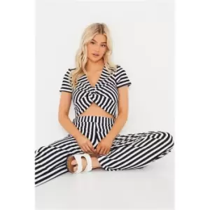 Image of I Saw It First Navy Petite Striped Knot Detail Crop Top - Blue