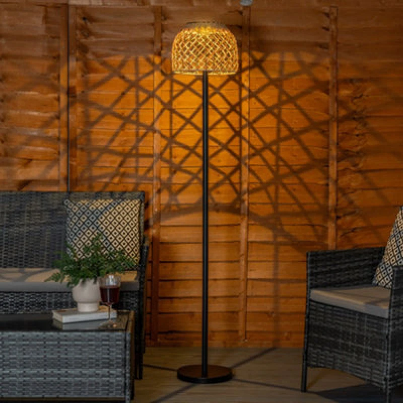 Image of ValueLights ValueLights Natural Rope Solar Powered Outdoor Garden Light Floor Lamp with Rattan Shade Natural One Size Unisex 5016529271161