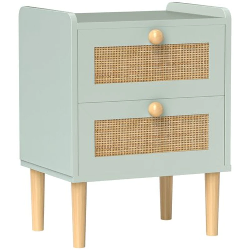 Image of HOMCOM Boho Rattan Bedroom Chest of Drawers, 2 Drawer Dresser, Light Blue Light Blue