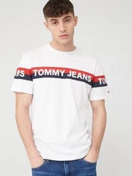 Image of Tommy Jeans Double Stripe Logo Short Sleeve T-Shirt - White