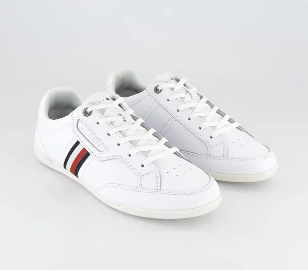 Image of Tommy Hilfiger Classic Lo Cupsole Leather Trainers White Navy Red Stripe, 7
