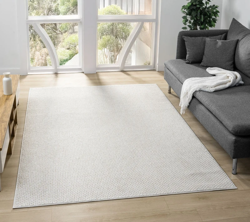 Image of Avior Washable Mottle Living Room Area Rug - Loop Pile Pebble Design Cream 120Cm X 170Cm