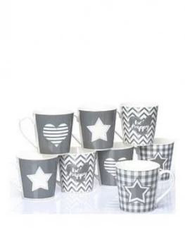 Image of Waterside Set Of 8 Grey Star And Heart Mugs