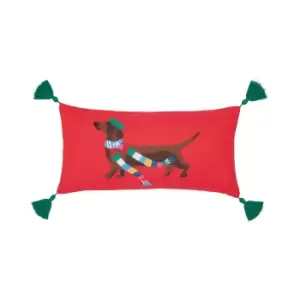 Image of Joules Christmas Dogs Cushion 30cm x 60cm, Multi