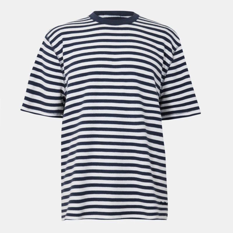 Image of Jack Wills Mens JW Waffle Stripe Regular Fit T-Shirt Cream/Night Sky male S