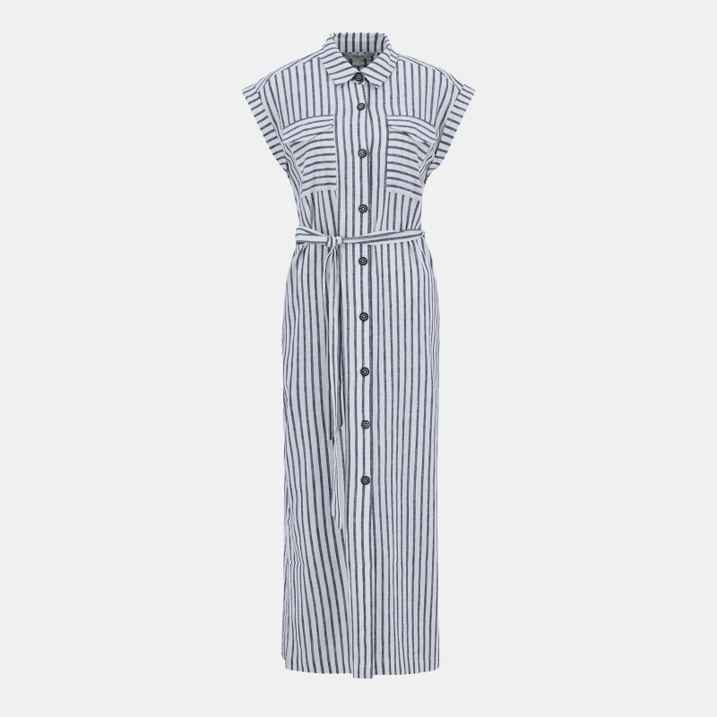 Image of Barbour Womens Abby Tailored Button-Through Shirt Dress Navy/White Str female 16 (XL)