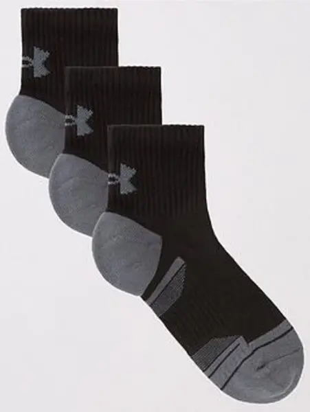 Image of Under Armour Mens Performance Cotton 3 Pack Qtr Socks - Black/Grey