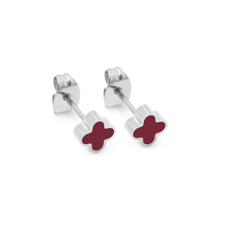 Image of Say It With Plum Crystal Clover Earrings - Silver Silver Unisex One Size