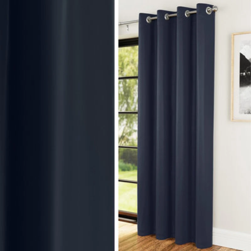 Image of Enhanced Living Plain Supersoft Thermal Room Darkening Eyelet Door Curtain Single Panel Navy