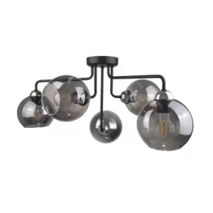Image of Cosmo Multi Arm Semi Flush Ceiling Light Black, Silver, 70cm, 5x E27