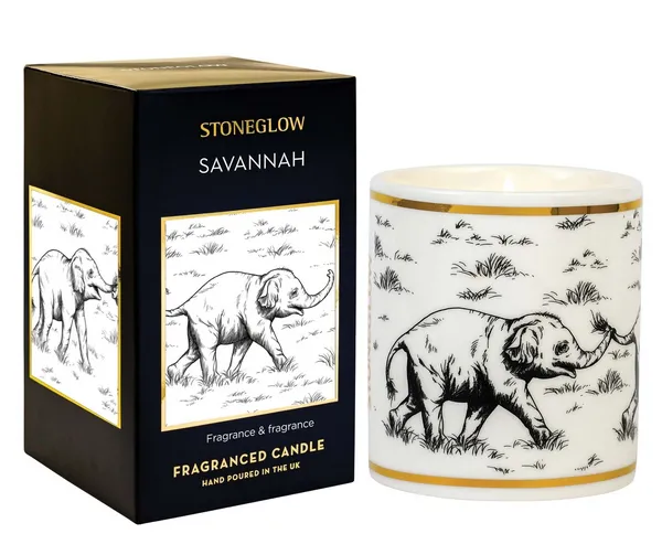 Image of Stoneglow Keepsake Savanna Ceramic Candle Black and white