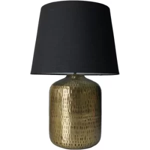 Image of Antique Brass Table Lamp with Fabric Lampshade