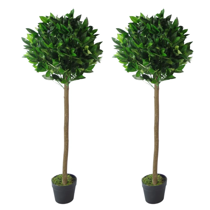 Image of Leaf 120cm Leaf Design UK Pair of Artificial Bay Topiary Ball Trees Green