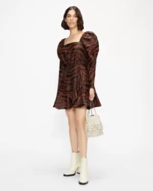 Image of Puff Shoulder Animal Print Mini Dress