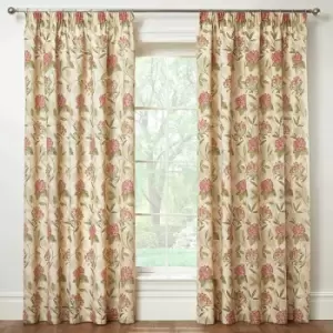Image of Emma Barclay Harmony Floral Print 100% Cotton Pencil Pleat Lined Curtains, Cream, 66 x 54 Inch