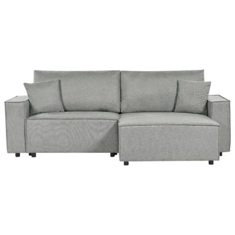 Image of Beliani Corner Sofa Bed 3 Seater Karila Fabric Grey With Storage Left Hand