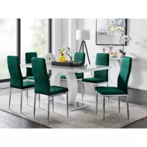 Image of Furniture Box Giovani 6 Grey Dining Table and 6 Green Velvet Milan Chairs
