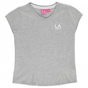 Image of LA Gear V Neck T Shirt Junior Girls - Grey Marl