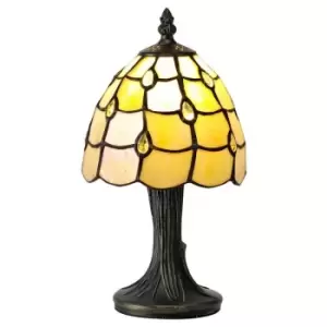 Image of Luminosa Lighting - Tiffany Table Lamp, 1 x E14, Black, Gold, Beige, Clear Crystal Shade