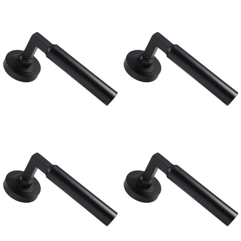 Image of Loops 4x PAIR Straight Round Bar Handle on Round Rose Concealed Fix Matt Black Black