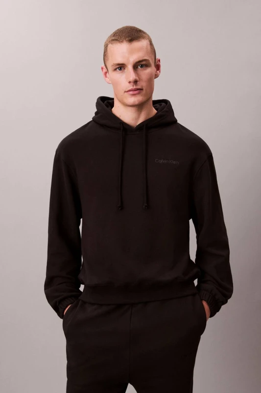 Image of Calvin Klein Mens Icon Cotton Terry L/S Hoodie Black Size: Medium Black Male M