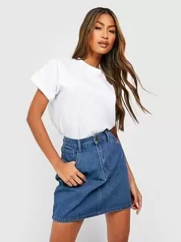 Image of Boohoo High Waisted Denim Skirt - Mid Wash, Blue, Size 6, Women