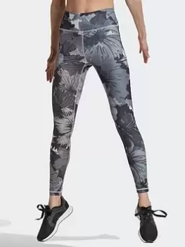 Image of adidas Training Essentials Printed High-waisted Leggings, Dark Grey Size M Women