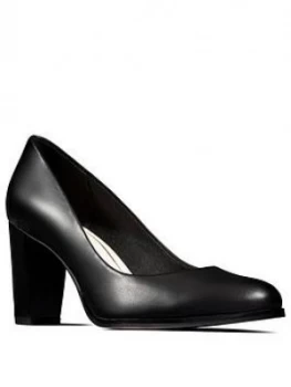 Image of Clarks Kaylin Cara Heeled Shoes - Black Leather, Size 6, Women
