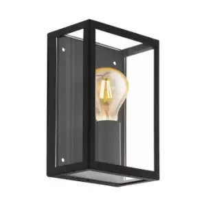 Image of IP44 Outdoor Wall Light Black & Glass Box 1 x 60W E27 Bulb Porch Lamp