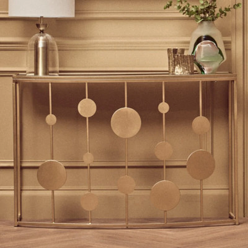 Image of Premier Housewares Farran Gold Finish Console Table With Mirror Gold