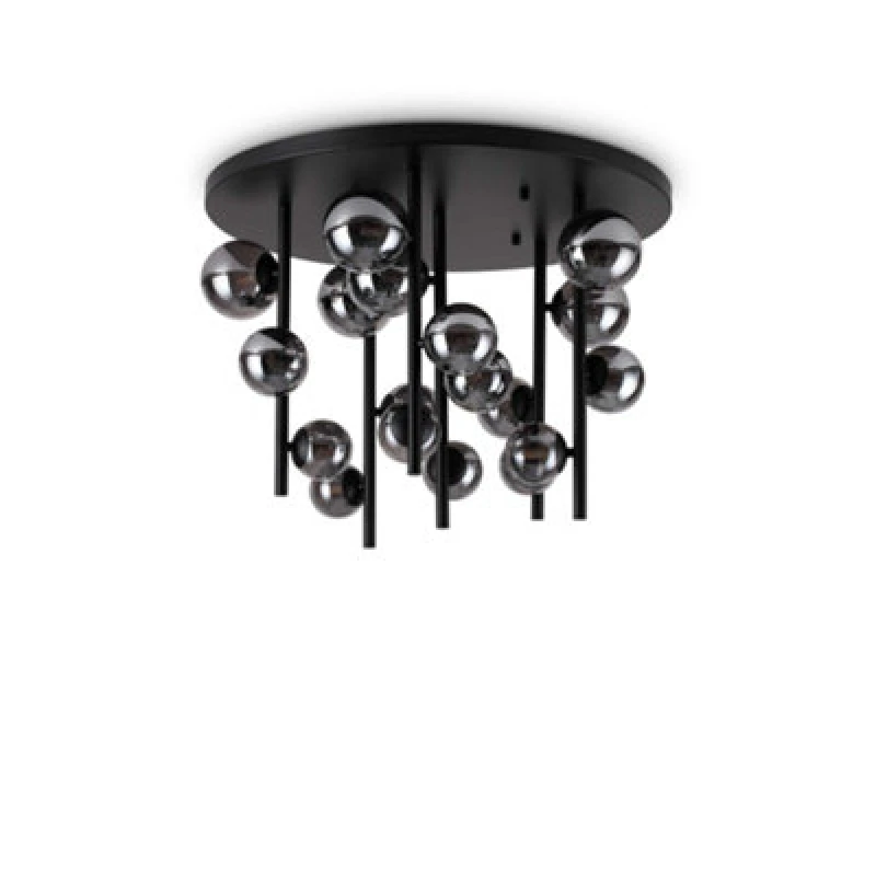 Image of IDEAL LUX Ideal Lux - Perlage 18 Light Globe Ceiling Light Black, Smokey Grey Shade 8021696328386