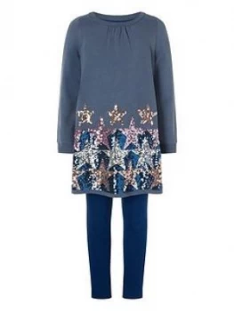 Image of Monsoon Girls Star Sequin Tunic And Legging Set - Teal