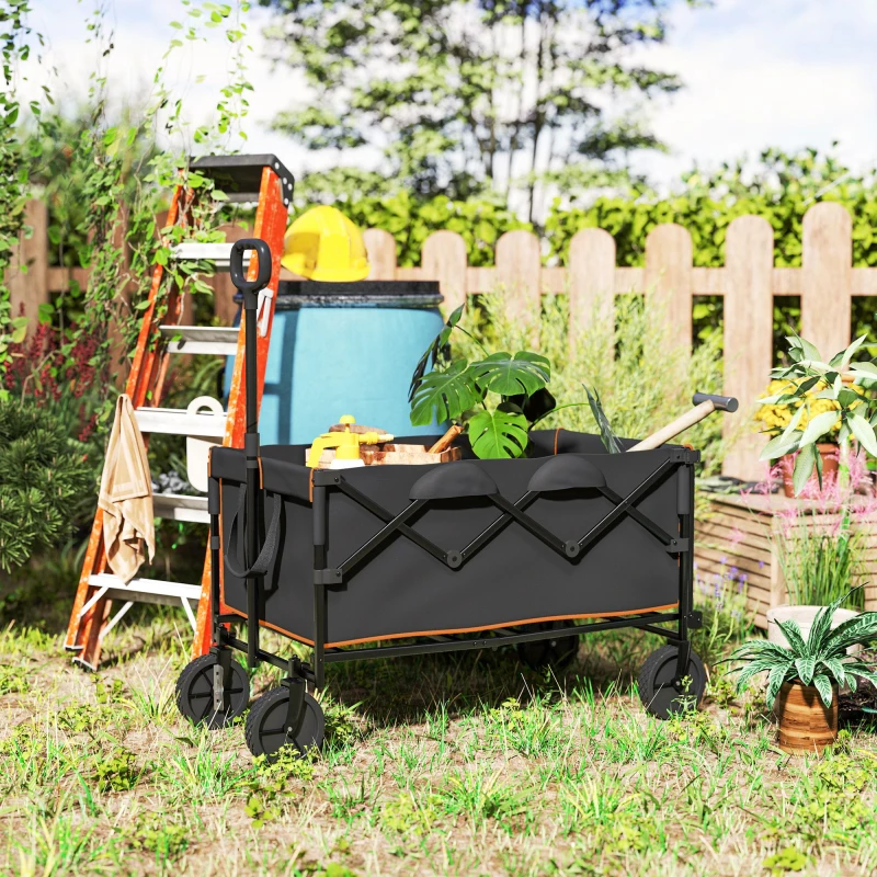 Image of Outsunny 160L Folding Trolley Cart W/ Adjustable Handle - Black/Orange TJ Hughes Black 5063603393578