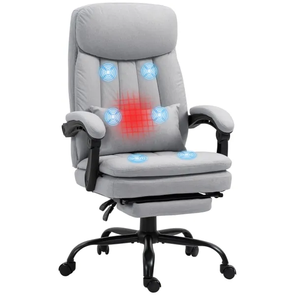Image of Vinsetto Microfibre Office Chair With Massage And Heat, Lumbar Pillow, Grey