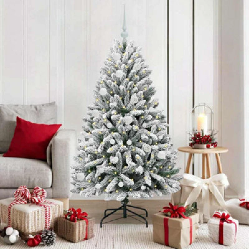 Image of vidaXL Artificial Christmas Tree with White Balls Green and White 150cm PVC and Metal, Green 3395742