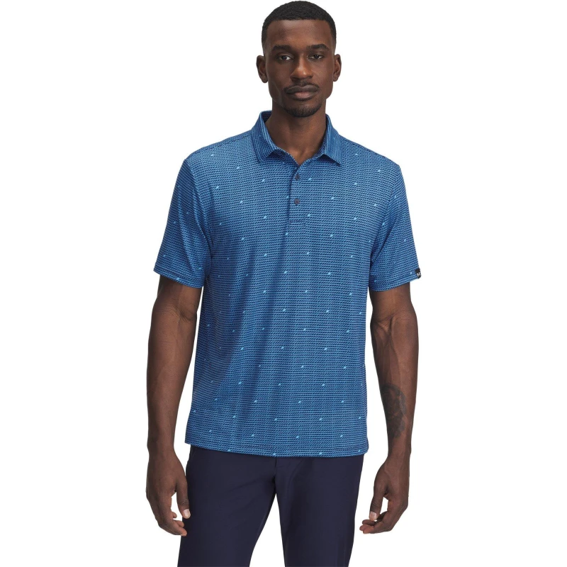 Image of Under Armour Mens Printed Short-Sleeve Performance Polo Shirt Short Sleeve Performance Polos S Blue 36108723350