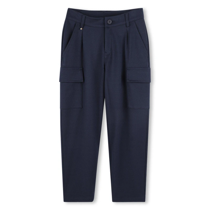 Image of Boss Kids Straight Leg Zip Pocket Relaxed Fit Cargo Trousers Navy 849 male 4 Yrs