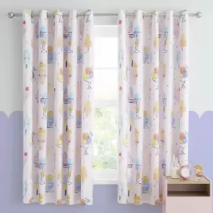 Image of Kids Ice Cream Fundae Print Easy Care Lined Eyelet Curtains, Pink, 66 x 72" - Catherine Lansfield