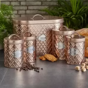 Image of Neo Direct Copper Diamond Embossed 5 Piece Kitchen Canister Set