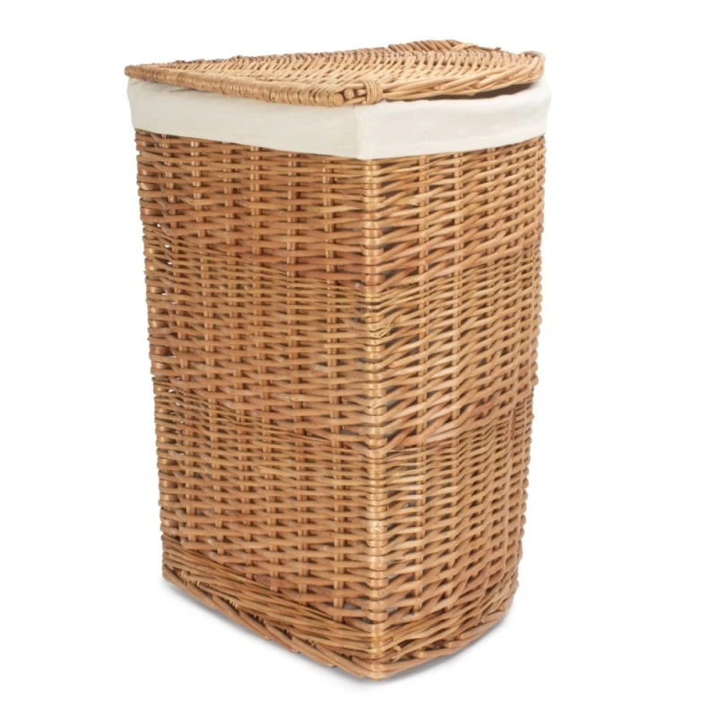 Image of Red Hamper Cotton Lined Light Steamed Corner Laundry Basket in White White Unisex