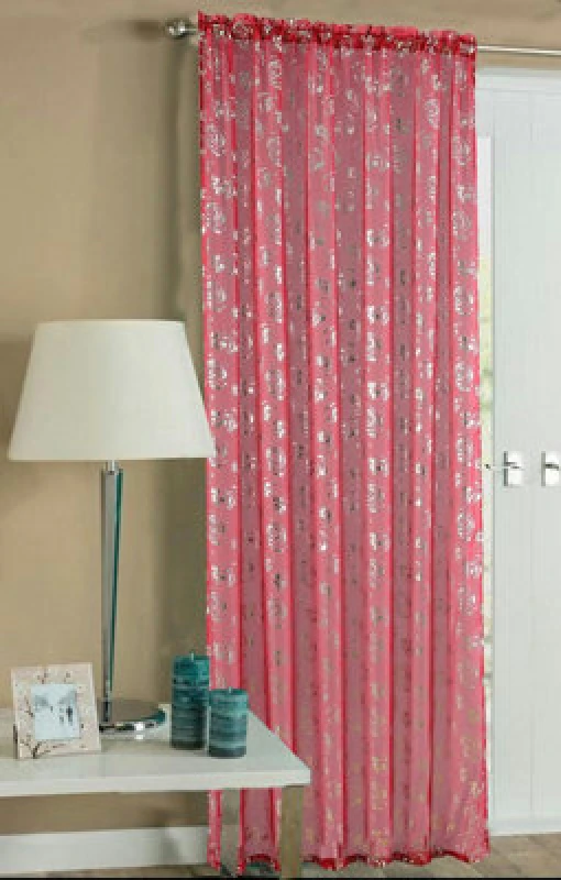 Image of Velosso Geneva Sheer Voile Panel Slot Top in Red Size: 150cm width x 183cm drop Red Unisex 150cm width x 183cm drop