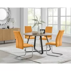 Image of Furniture Box Santorini Brown Wood Contemporary Round Dining Table and 4 Mustard Lorenzo Chairs Set