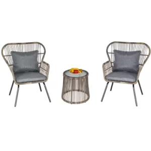 Image of Outsunny 3 Pieces Outdoor Patio Bistro Set, Wicker Rattan Furniture 2 Chairs 1 Coffee Table with Metal Legs for Garden, Backyard, Deck, Grey