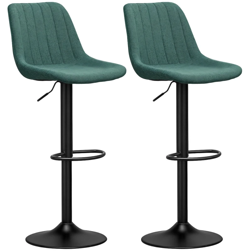 Image of HOMCOM Bar Stools Set of 2 Adjustable Swivel Bar Chairs with Backrest Green